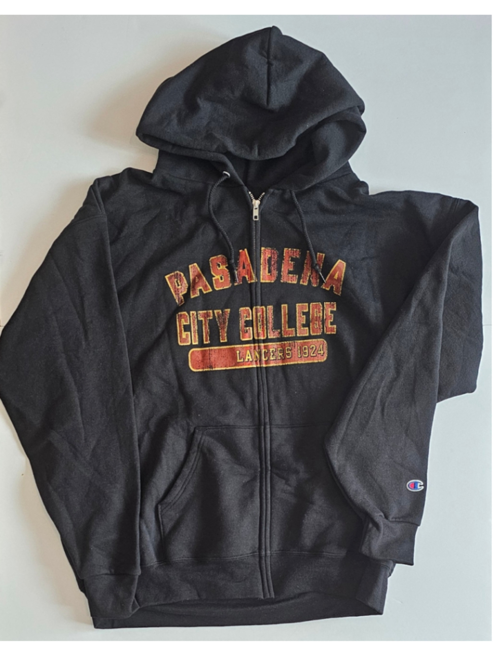 Men's Champion Pasadena City College Zip-Up Hoodie Black Size L